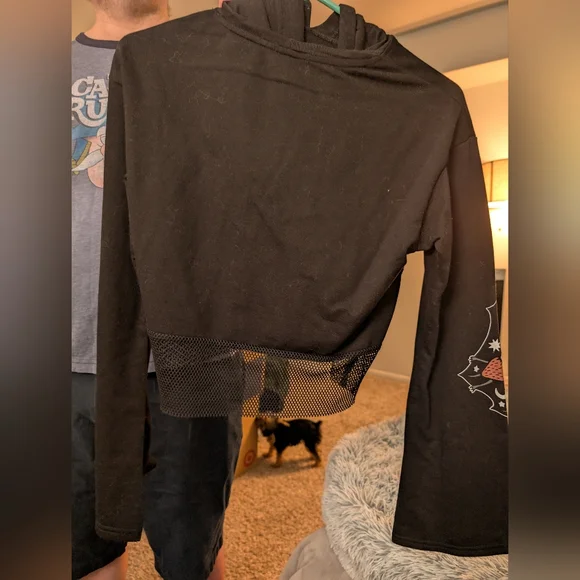 Black Cat Graphic Hoodie with Mesh Hem - Picture 4 of 4